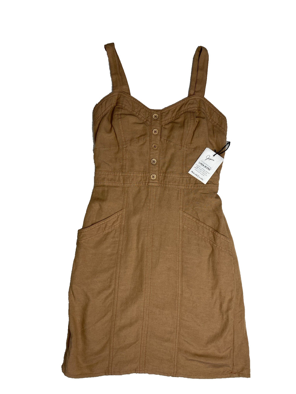 Japna Dress Womens Size XS NEW Brown Smocked Cotton Linen Blend Casual Pullover